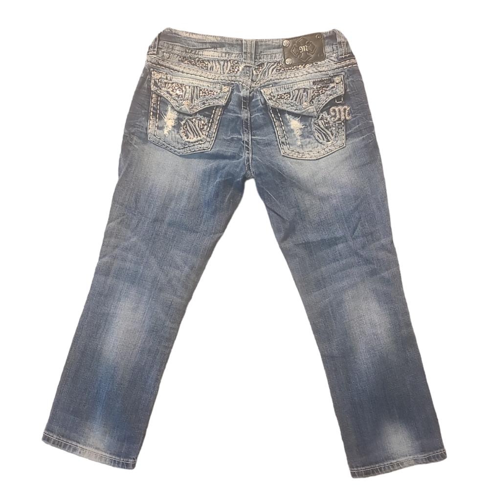 Miss me cropped animal print denim